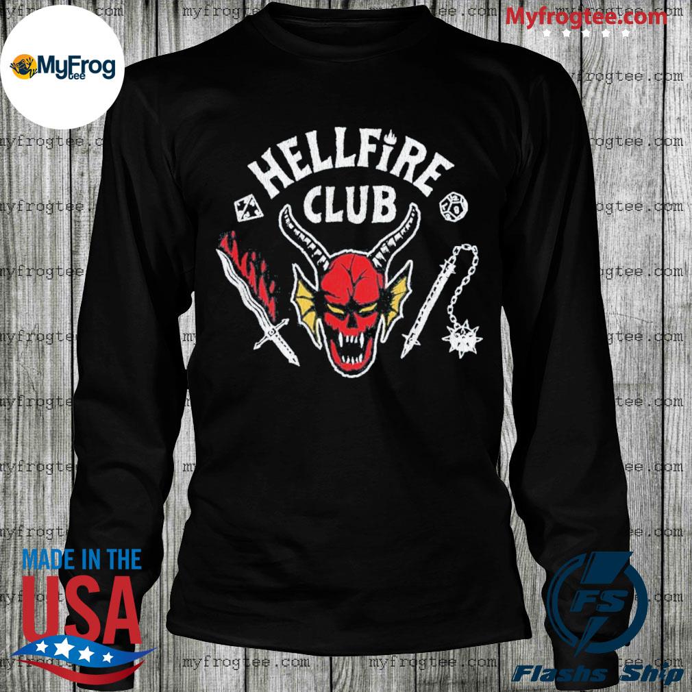 Stranger Things 4 Hellfire Club Skull & Weapons Tee Shirt, hoodie