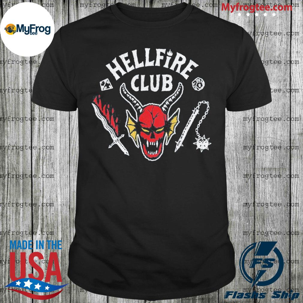 Stranger Things 4 Hellfire Club Skull & Weapons Tee Shirt, hoodie