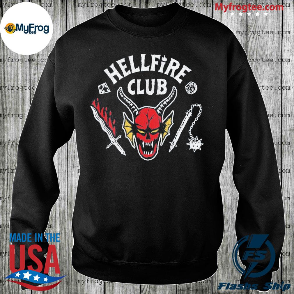 Stranger Things 4 Hellfire Club Skull & Weapons Tee Shirt, hoodie