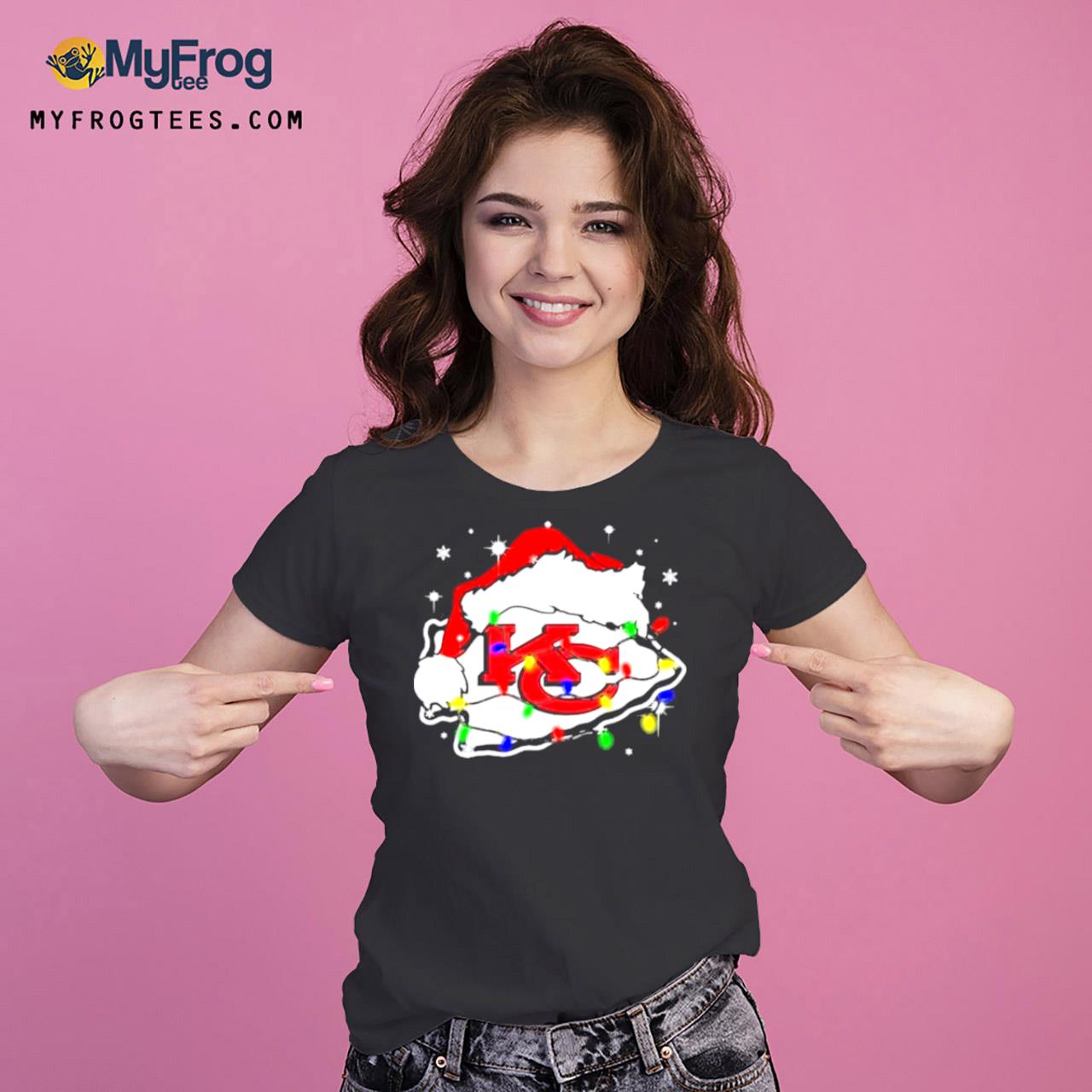 Santa Kansas City Chiefs Logo Lights Christmas Shirt