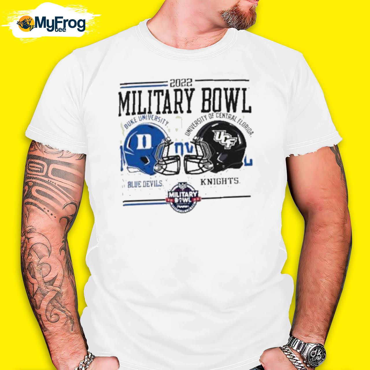 Duke University Blue Devils Vs University Of Central Florida Knights 2022 Military Bowl Dueling Helmets Shirt