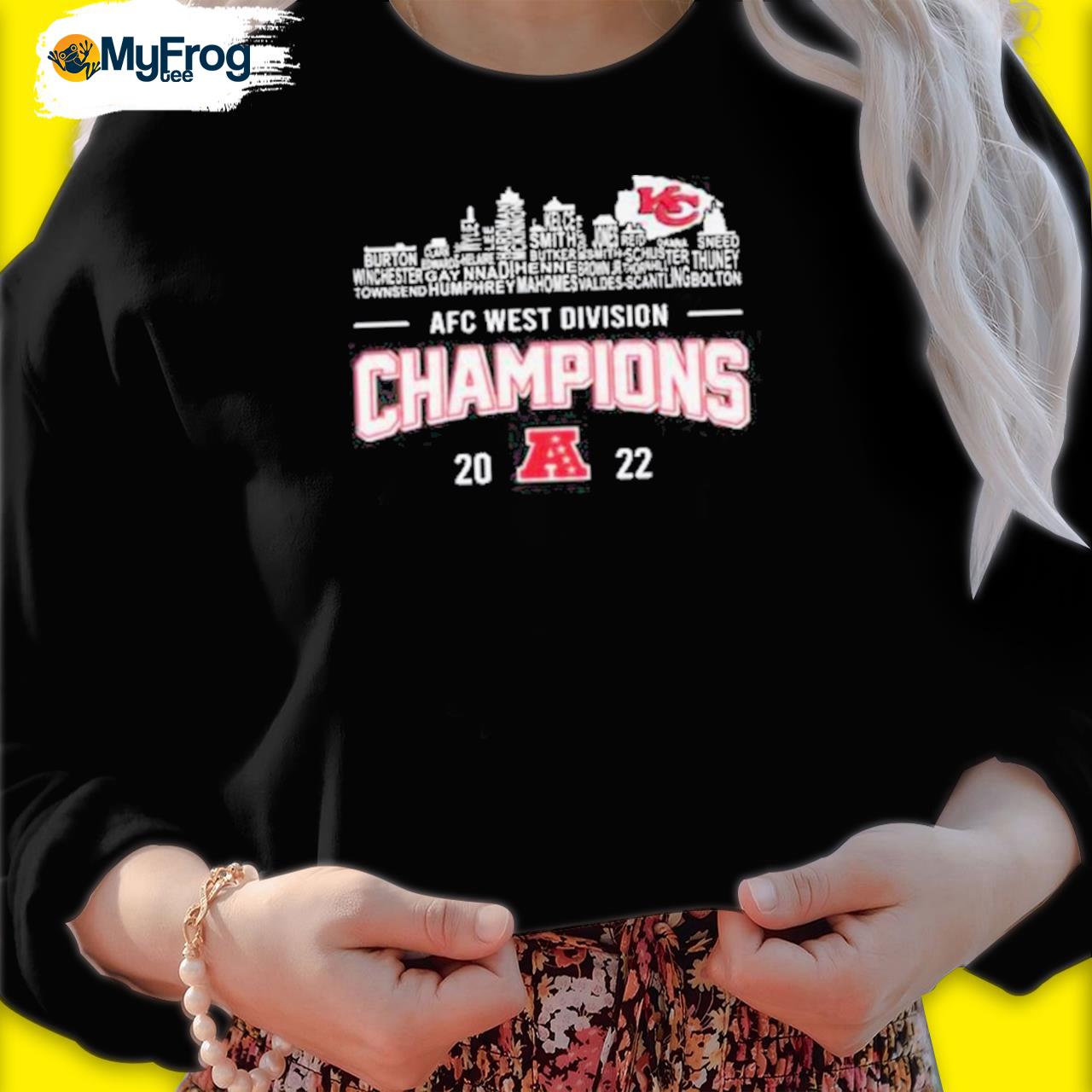 Kansas City Chiefs Player Name Skyline Afc West Division Champions 2022  shirt, hoodie, sweater and long sleeve