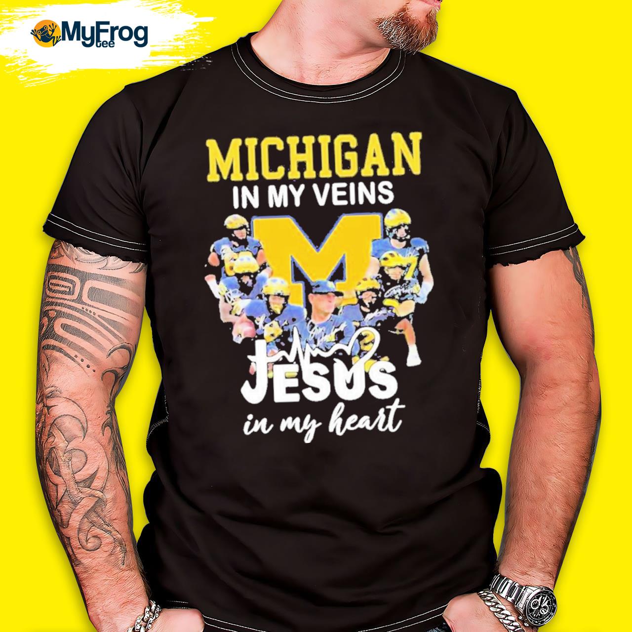 Official 2022 Michigan Wolverines In My Veins Jesus In My Heart Signatures Shirt