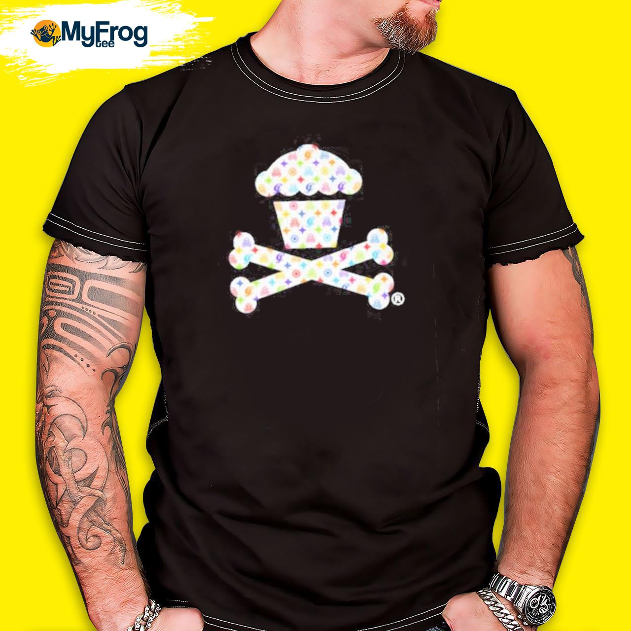 Official Johnny Cupcakes Merch Colorful Chewy Crouton Crossbones Shirt