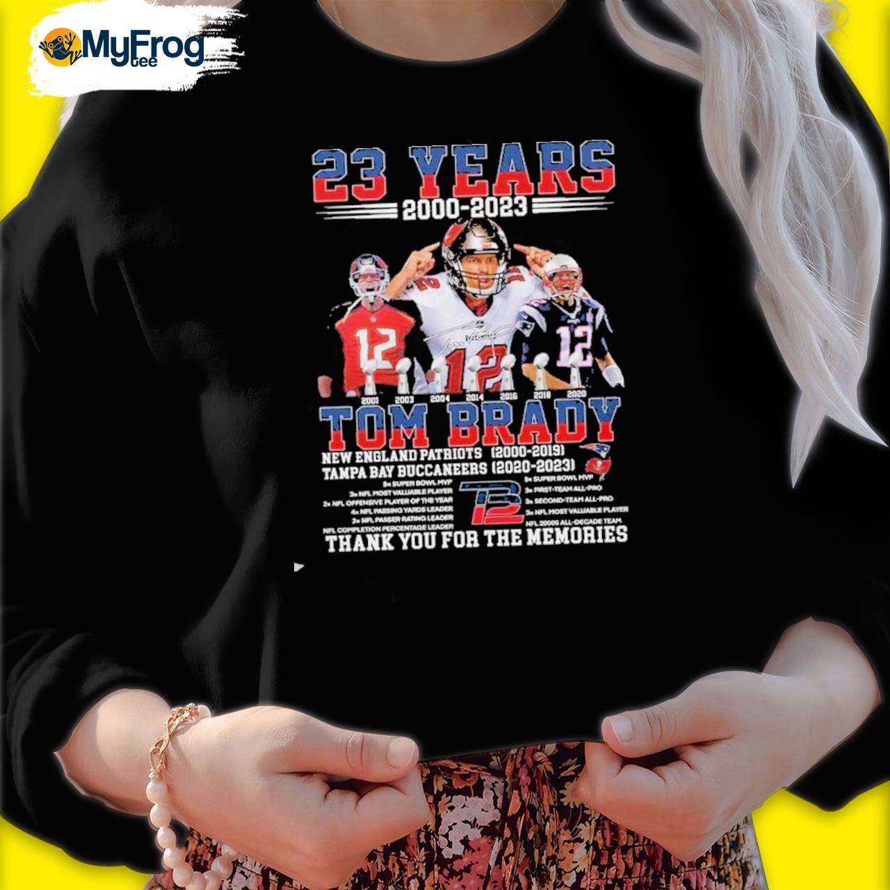 Tom Brady no 12 23 years 2000 2023 thank you for the memories shirt,  hoodie, sweater and v-neck t-shirt