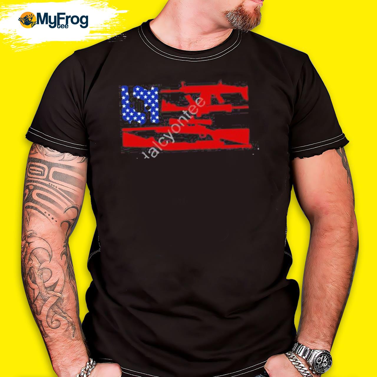 Hunter Kimbell Wearing Gun Freedom Flag Shirt