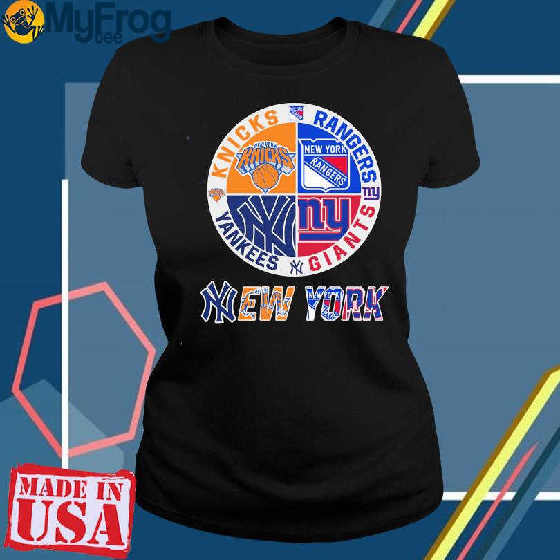 New York Knicks and Rangers and Giants and Yankees logo shirt
