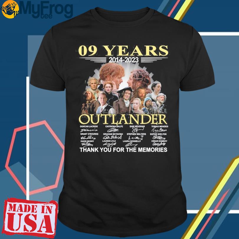 Official 09 years 2014 2023 Outlander signatures thank you for the memories t-shirt