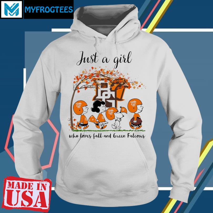 Just A Woman Who Loves Fall And Bowling Green Falcons Peanuts Cartoon T- Shirt, hoodie, sweater, long sleeve and tank top