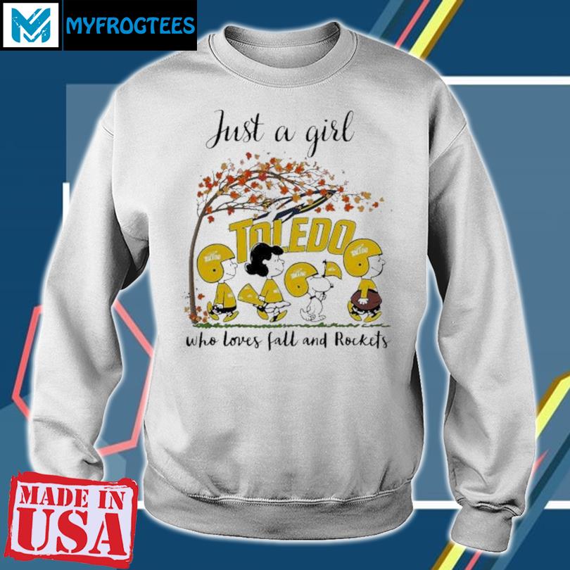 Just A Woman Who Loves Fall And Toledo Rockets Peanuts Cartoon T-Shirt,  hoodie, sweater, long sleeve and tank top
