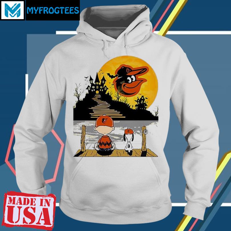 Snoopy and Charlie Brown Sit Under Moon Baltimore Orioles Halloween 2023 T- shirt, hoodie, sweater, long sleeve and tank top