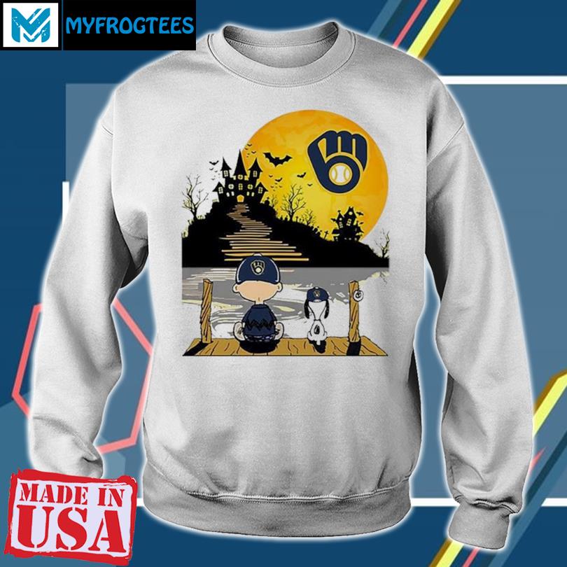 Funny Snoopy Charlie Brown Sit Under Moon Milwaukee Brewers Halloween Shirt,  hoodie, sweater, long sleeve and tank top