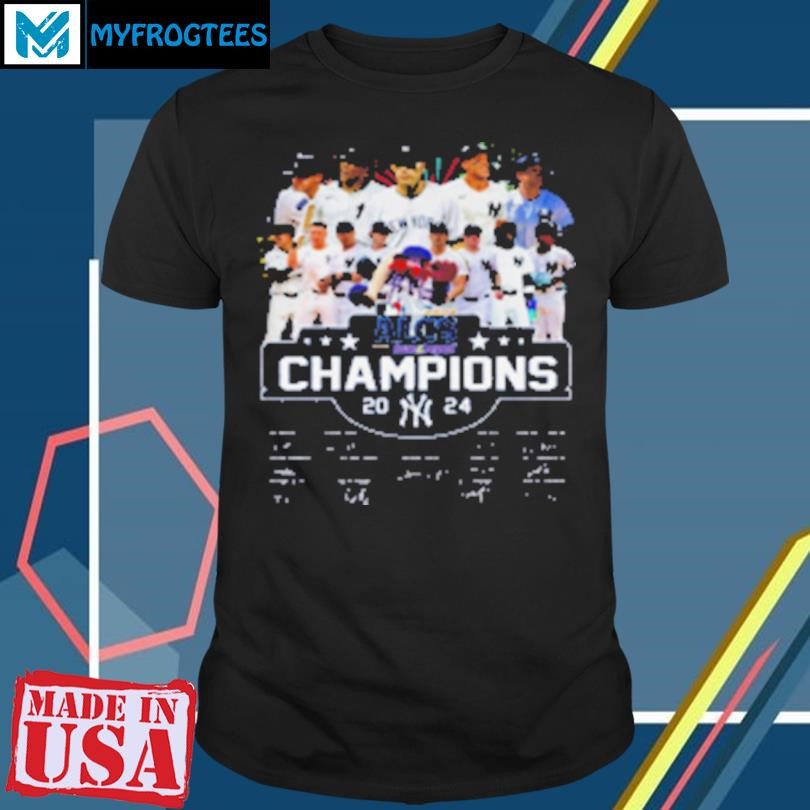 Funny ALCS Champions 2024 New York Yankees Signatures Fireworks T-Shirt