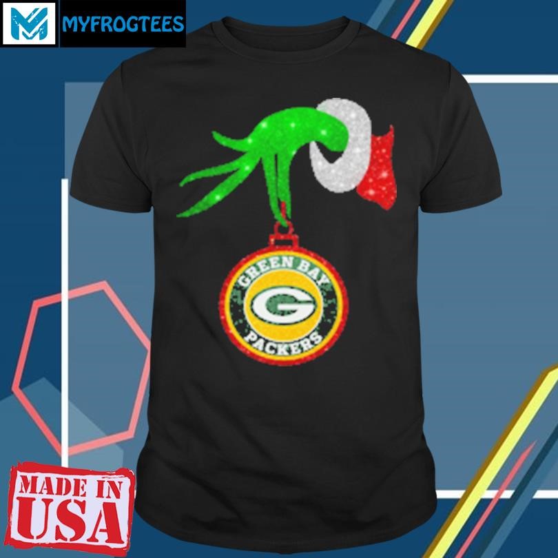 Funny Grinch Hand Holding Green Bay Packers Christmas T-Shirt