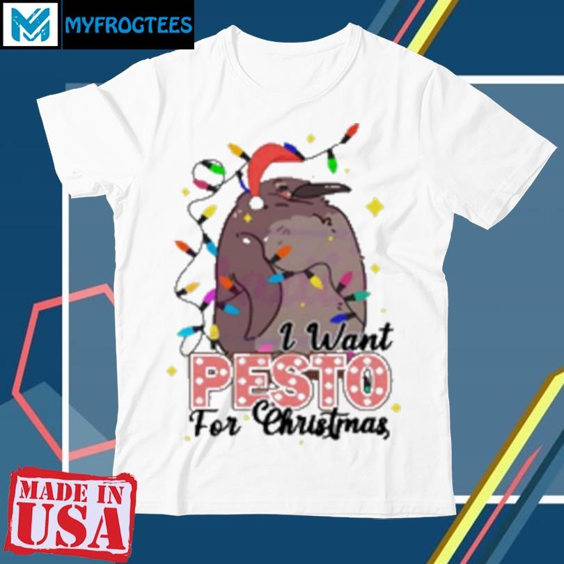 Official I want Pesto in my Christmas penguin Santa hat Christmas light T-Shirt