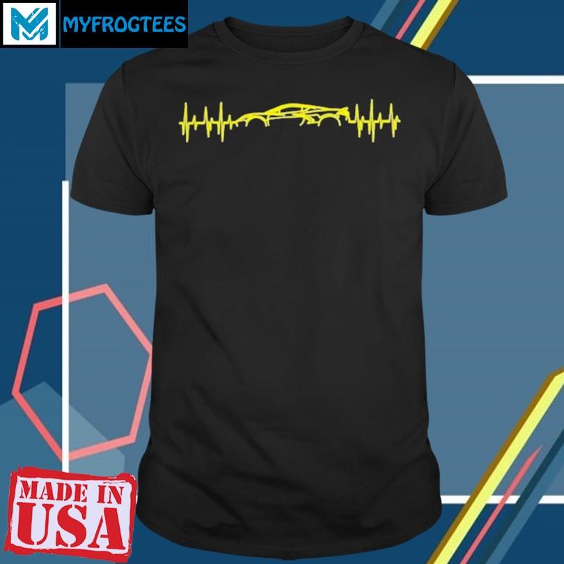 Original C8 Heartbeat Yellow Supercar Ekg Sports Car Heart Rate T-Shirt