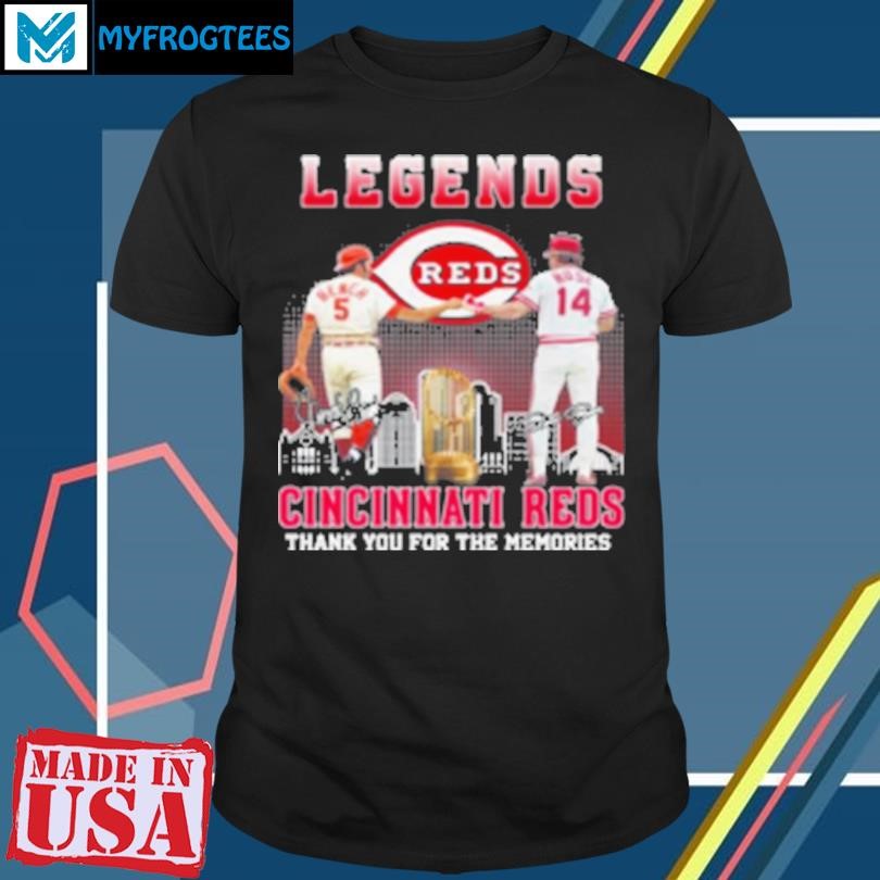 Original Cincinnati Reds The Legends Peter Rose Johnny Bench Thank You For The Memories Signatures T-Shirt