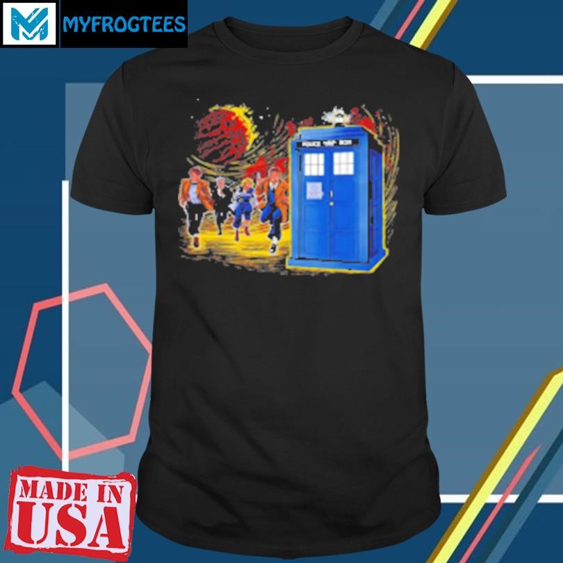 Original Doctor Who the Tenth Eleventh Twelfth and Thirteenth Doctors and the TARDIS Doctor Cover T-Shirt