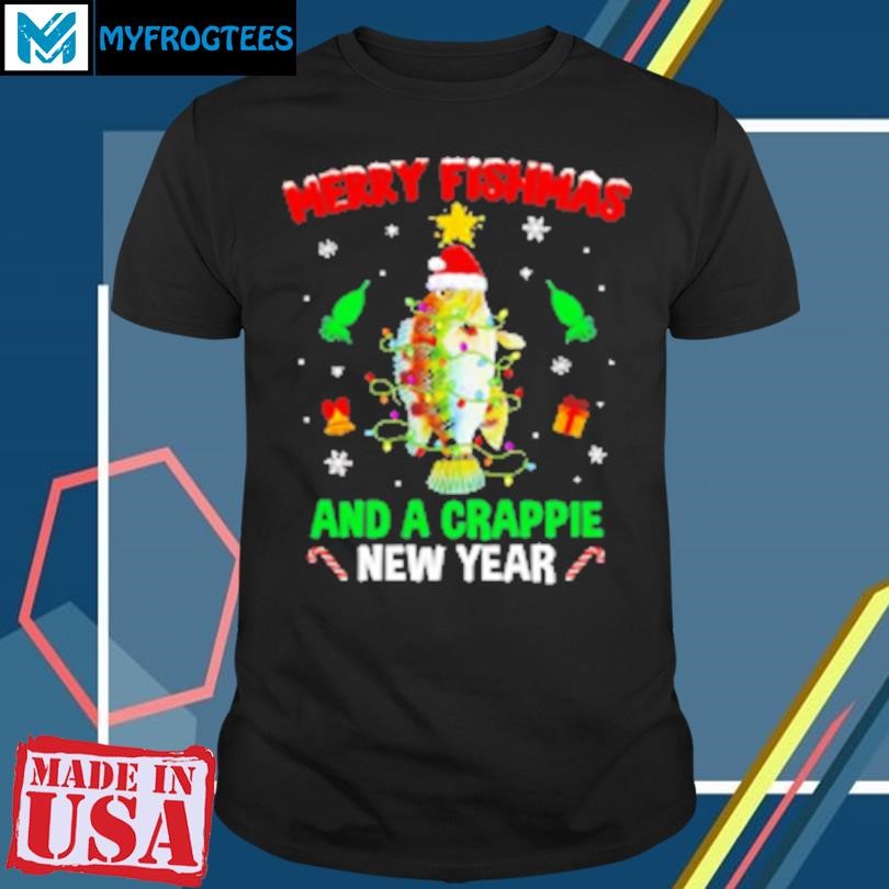 Original Fishing Funny Xmas Merry Fishmas Crappie Christmas Tree 2024 T-Shirt