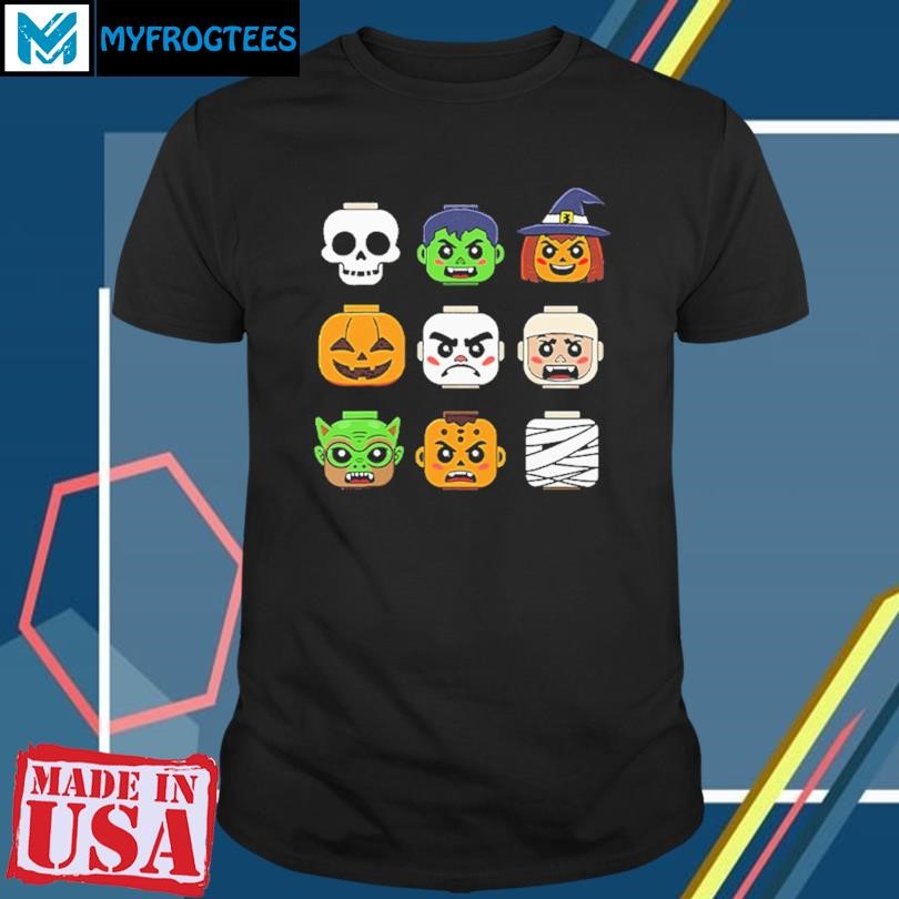 Original Halloween Building Brick Head Pumpkin Ghost Zombie Boys T Shirt