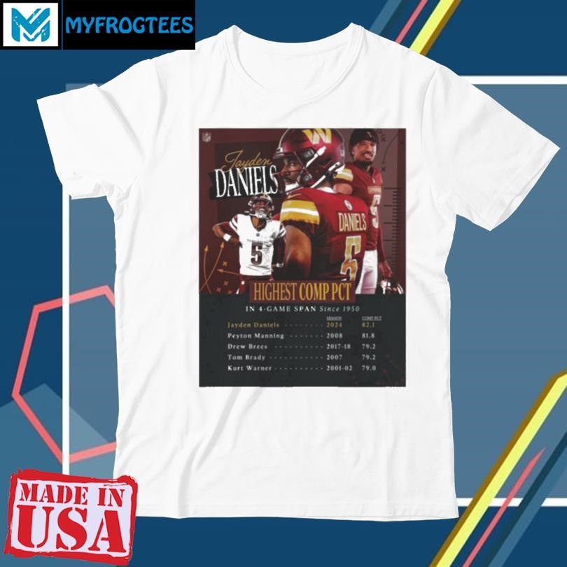 Original Jayden Daniels NFL Washington Commanders Highest Comp PCT In 4 Game Span Since 1950 Poster t shirt