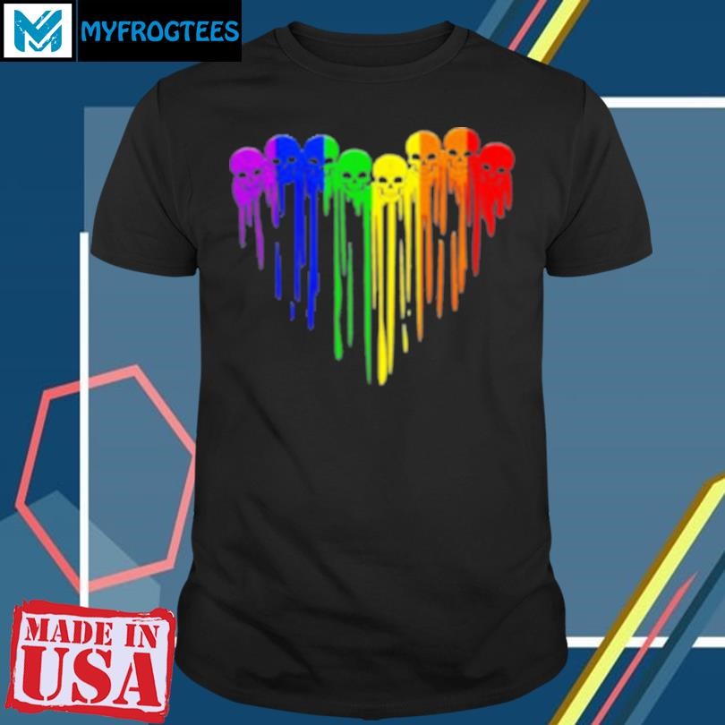 Original Lgbt GAY Pride Skull Rainbow Heart Lgbt Support T-Shirt