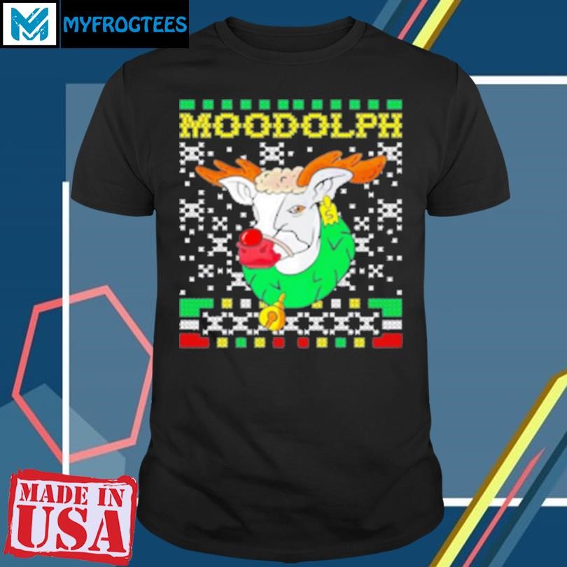 Original Moodolph Moo Cow Reindeer Ugly Christmas Farmer Cartoon T-Shirt