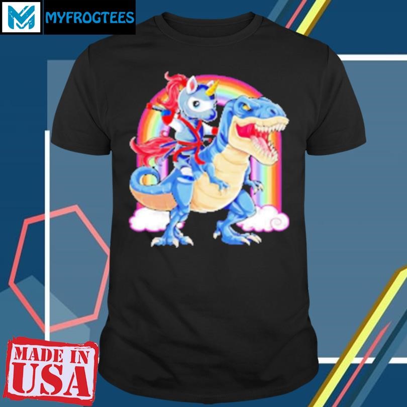 Original Ninja Unicorn Riding Dinosaur T Rex Funny Rainbow Sweat T-Shirt