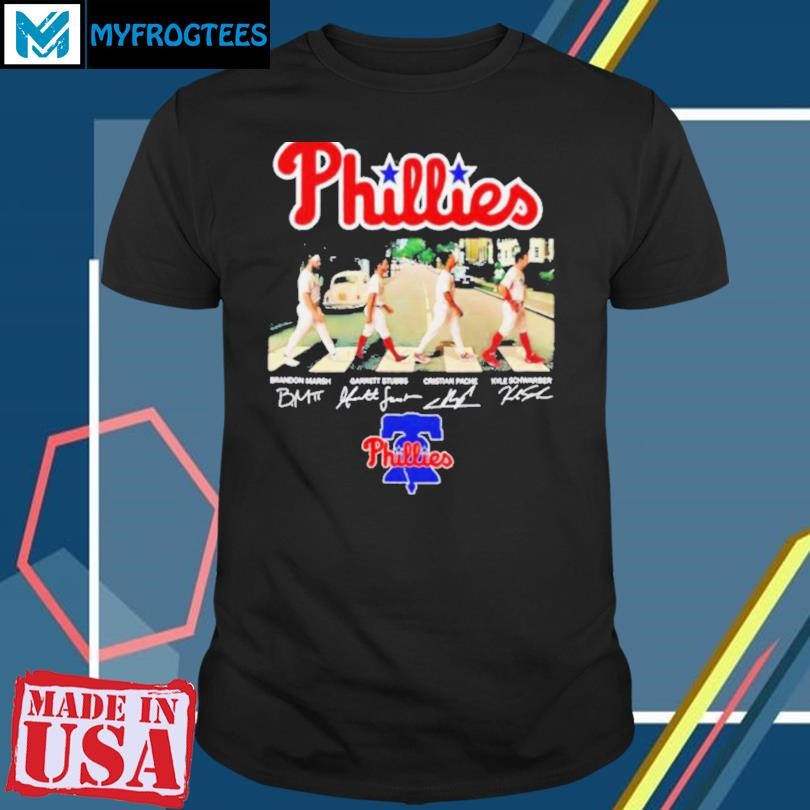 Original Philadelphia Phillies walking across Marsh Stubbs Pache Schwarber signatures shirt