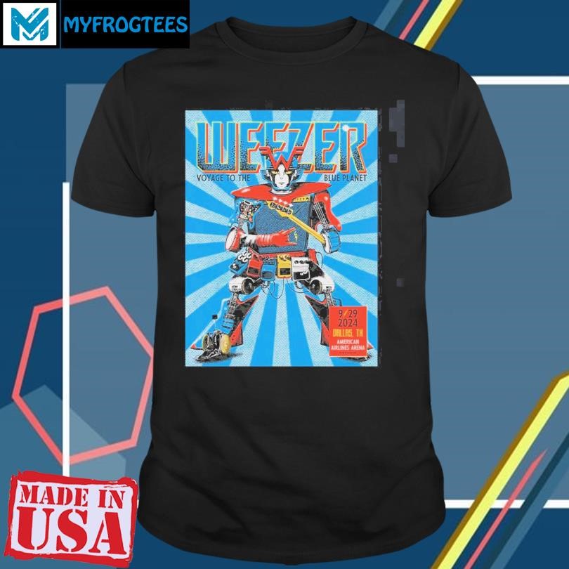 Original Weezer Voyage To The Blue Planet Concert Poster For Dallas Texas At American Airlines Arena On September 29 2024 Instrument Robot shirt