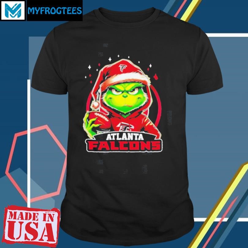 Atlanta Falcons Grinch wearing Santa hat Christmas 2024 shirt