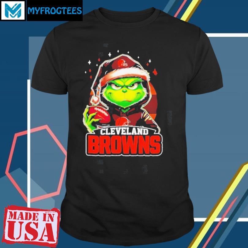 Cleveland Browns Grinch wearing Santa hat Christmas 2024 shirt