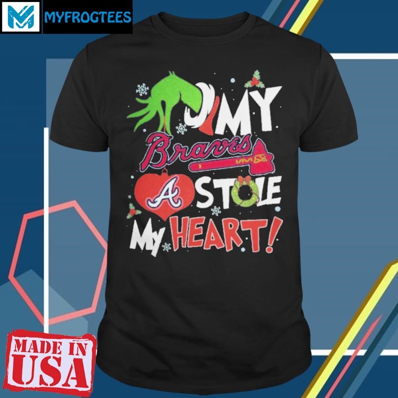 Grinch Hand My Atlanta Braves Stole My Heart Christmas 2024 Shirt