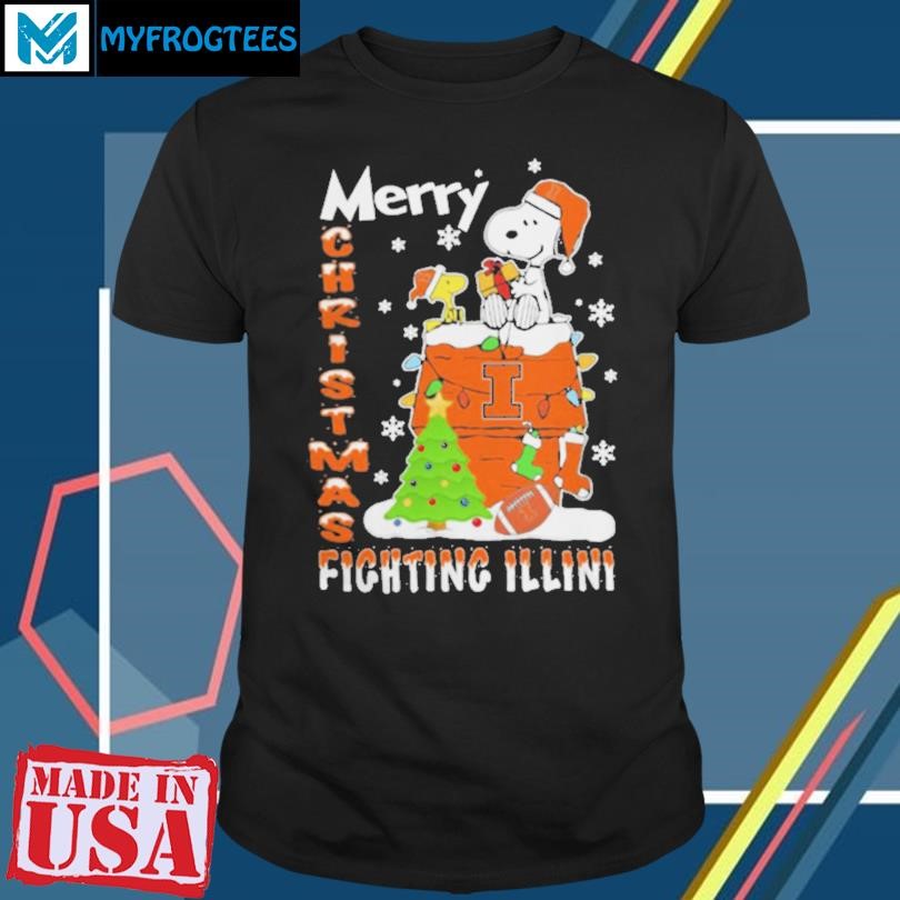 Illinois Fighting Illini Snoopy And Woodstock Merry Christmas Shirt