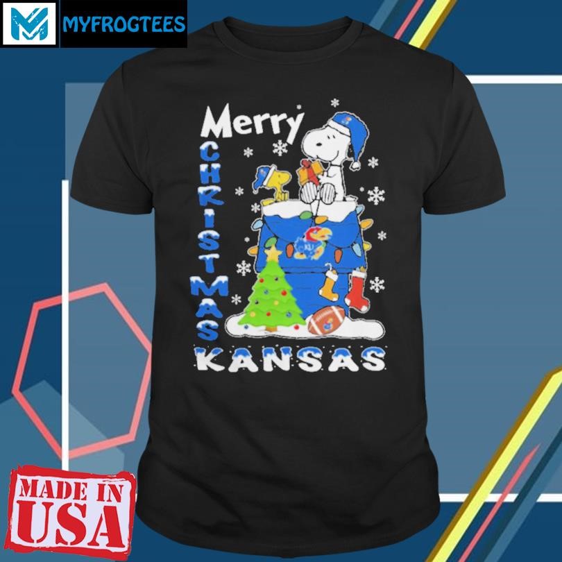 Kansas Jayhawks Snoopy And Woodstock Merry Christmas Shirt