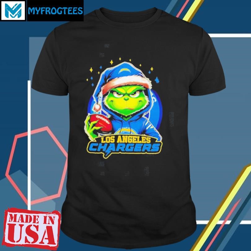 Los Angeles Chargers Grinch wearing Santa hat Christmas 2024 shirt