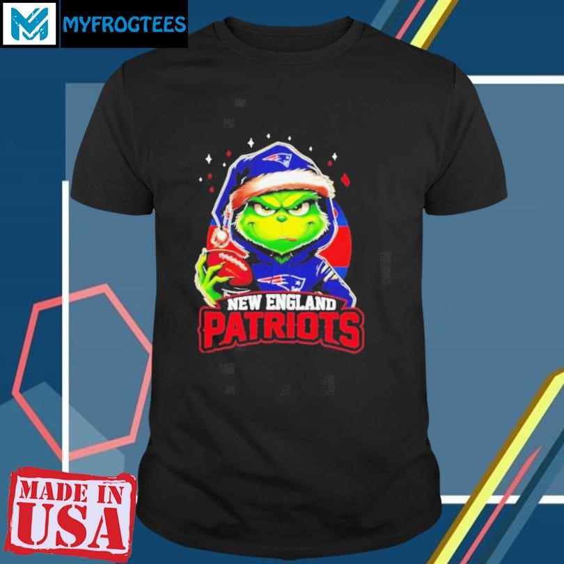 New England Patriots Grinch wearing Santa hat Christmas 2024 shirt