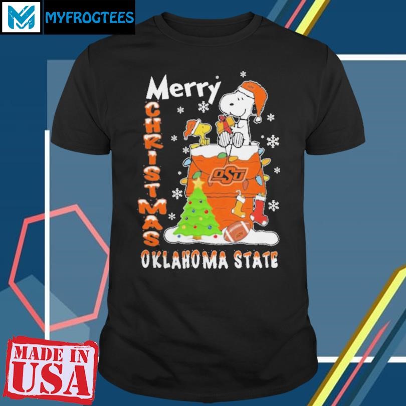 Oklahoma State Cowboys Snoopy And Woodstock Merry Christmas Shirt