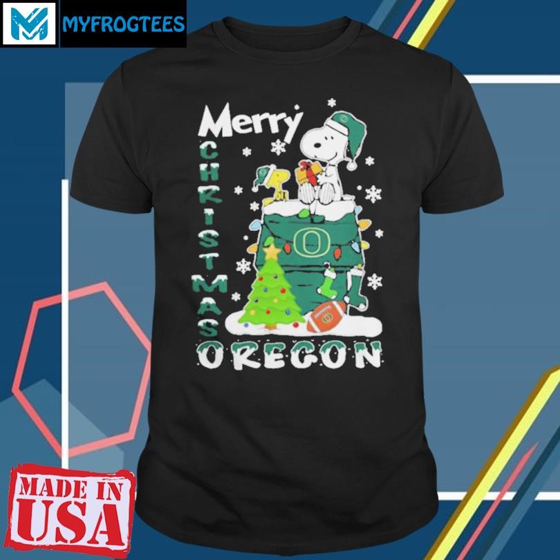 Oregon Ducks Snoopy And Woodstock Merry Christmas Shirt