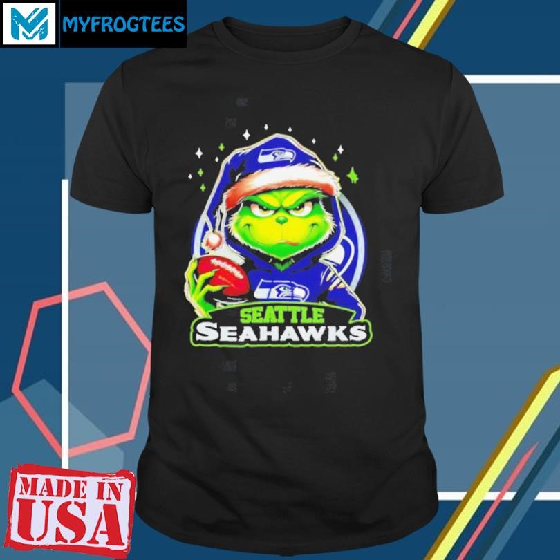 Seattle Seahawks Grinch wearing Santa hat Christmas 2024 shirt