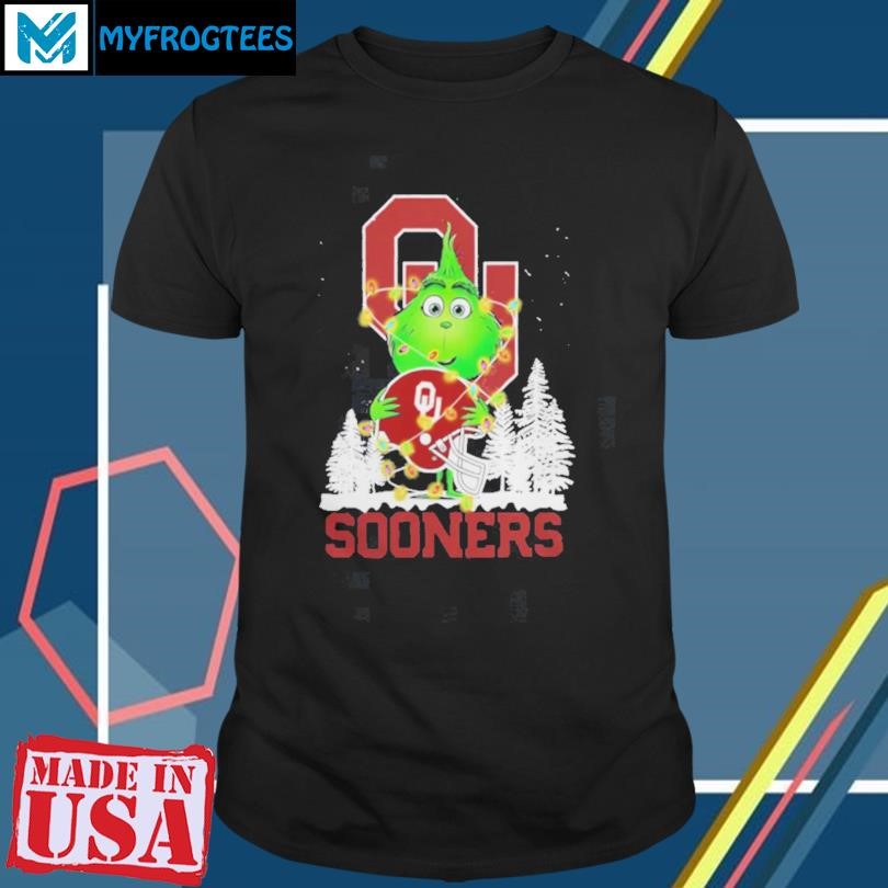 The Grinch Hug Oklahoma Sooners Helmet Christmas Shirt