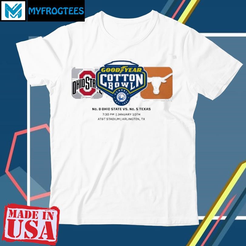 2025 Goodyear Cotton Bowl Ohio State Buckeyes Vs Texas Longhorns Matchup Championship College Football Semifinal Match Logo shirt