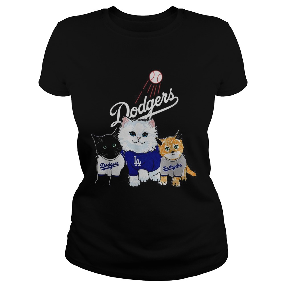 Three cat black white and yellow Los Angeles Dodgers shirt, hoodie, tank  top, sweater