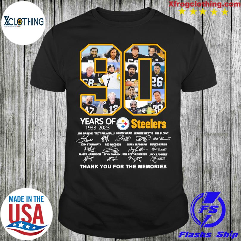 90 years of Steelers 1933-2023 thank you for the memories with signatures  shirt, hoodie, sweater, long sleeve and tank top