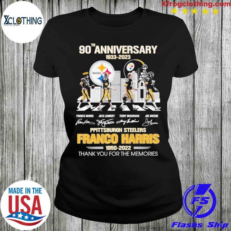 Pittsburgh Steelers 90Th Anniversary 1933-2023 Franco Harris 1950-2022  Abbey Road Signatures Tee Shirt - Snowshirt