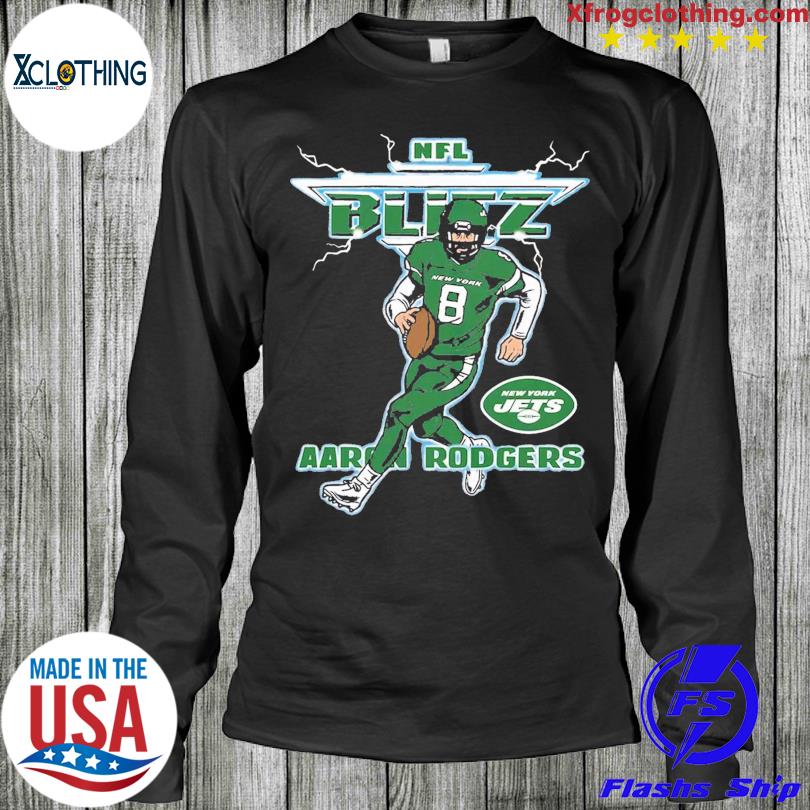 Aaron Rodgers New York Jets Homage Blitz Graphic T-shirt