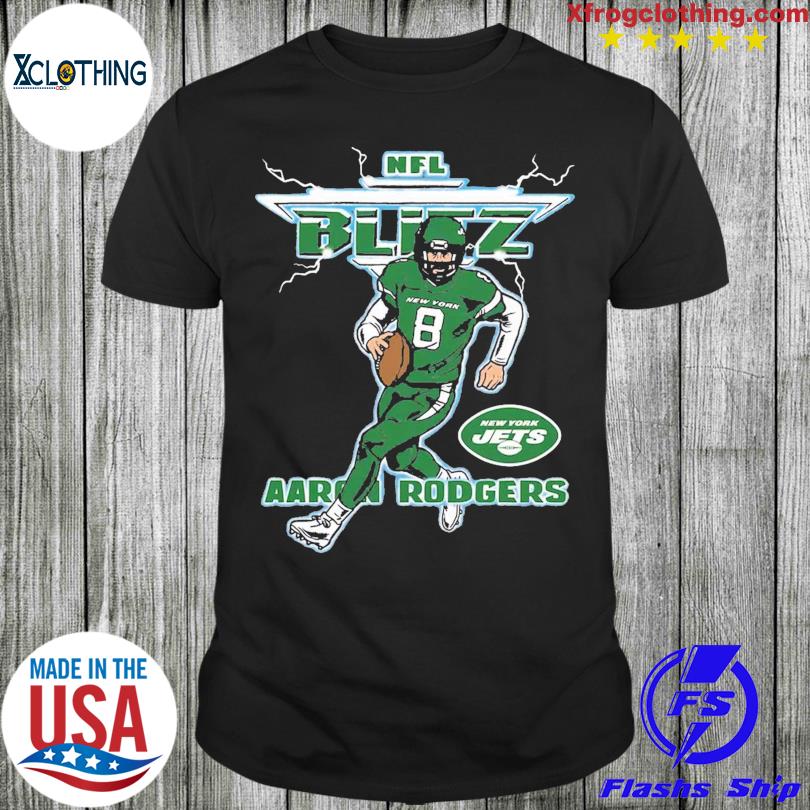 New York Jets Aaron Rodgers T-Shirt from Homage. | Officially Licensed Vintage NFL Apparel from Homage Pro Shop.