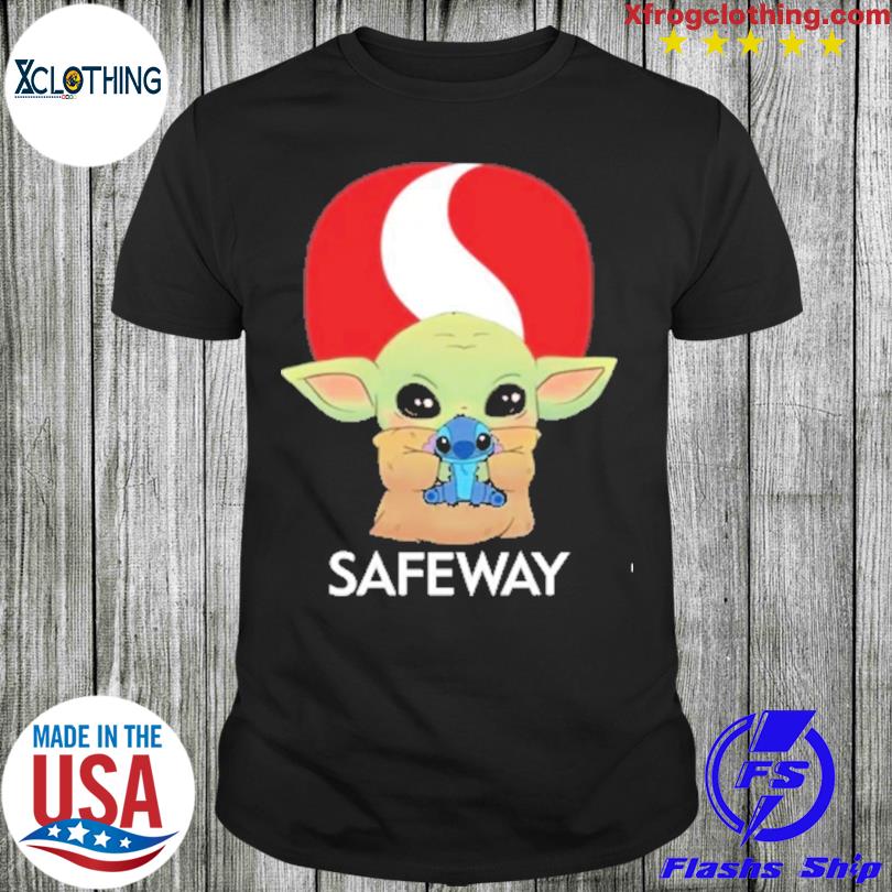 Baby Yoda hug Stitch Safeway logo shirt