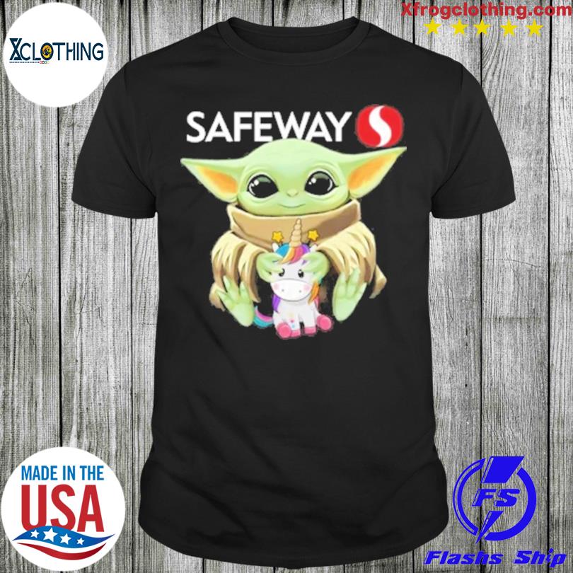 Baby Yoda hug Unicorn Safeway logo shirt