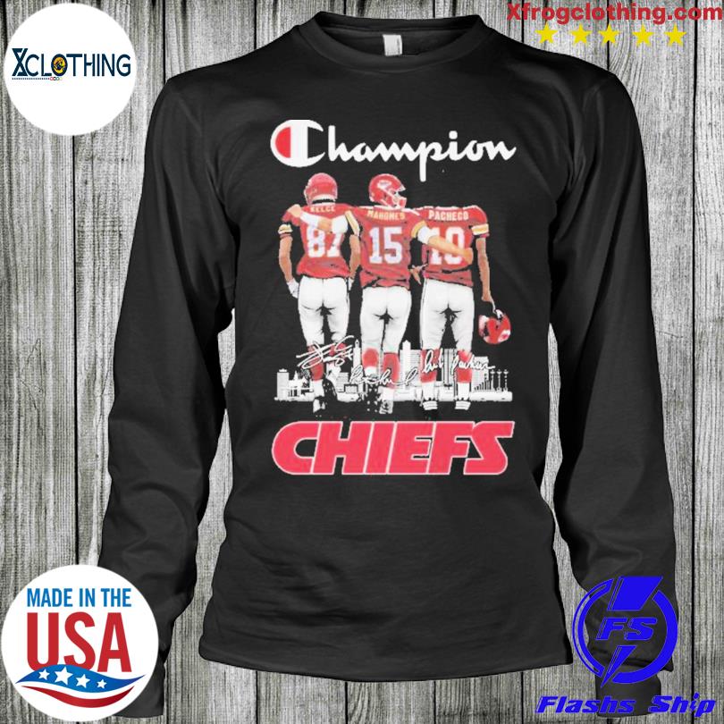 Champions Kansas City Chiefs Travis Kelce Patrick Mahomes And Isiah Pacheco  Signatures T-shirt - REVER LAVIE